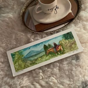 ☀️Montana Watercolor painting of Mountains & Horse Ride 6” x 14”